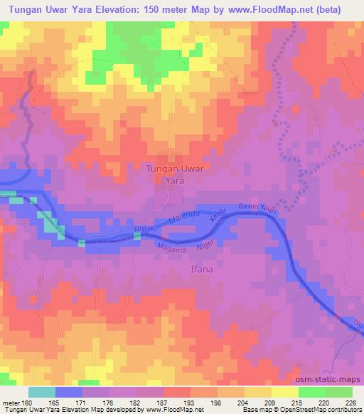 Tungan Uwar Yara,Nigeria Elevation Map