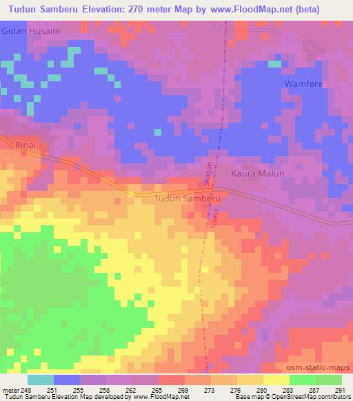 Tudun Samberu,Nigeria Elevation Map