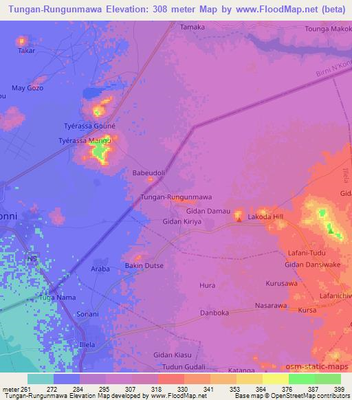 Tungan-Rungunmawa,Nigeria Elevation Map