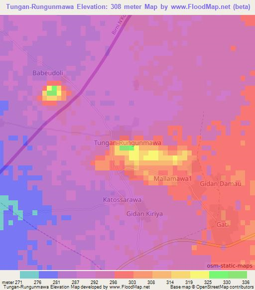 Tungan-Rungunmawa,Nigeria Elevation Map