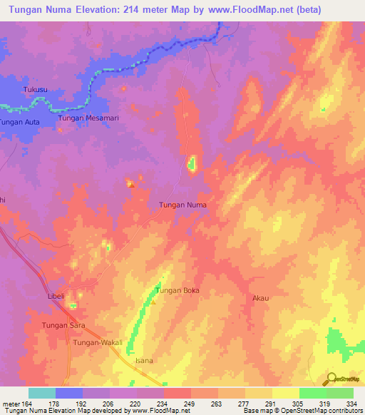 Tungan Numa,Nigeria Elevation Map