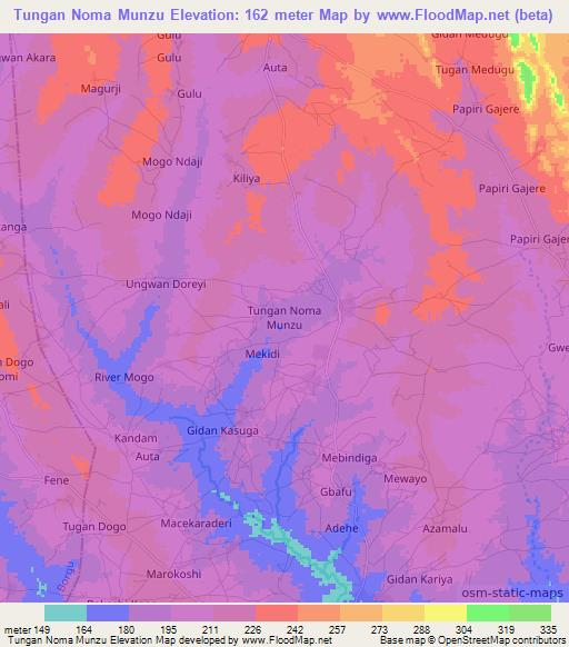 Tungan Noma Munzu,Nigeria Elevation Map