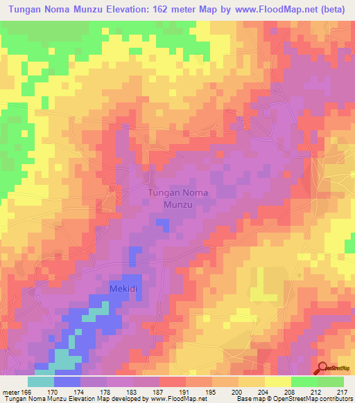 Tungan Noma Munzu,Nigeria Elevation Map