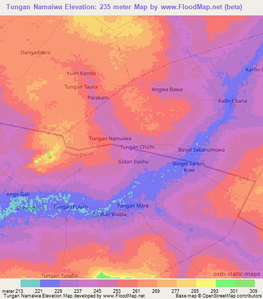 Tungan Namaiwa,Nigeria Elevation Map