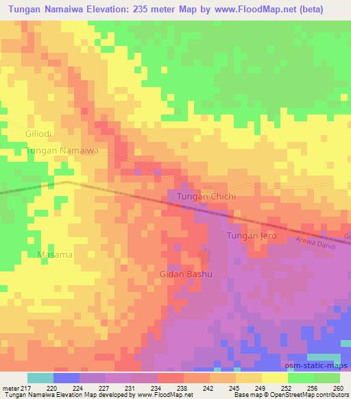 Tungan Namaiwa,Nigeria Elevation Map