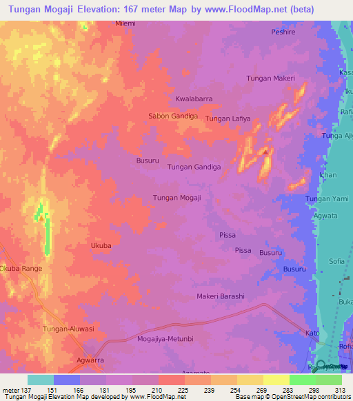 Tungan Mogaji,Nigeria Elevation Map