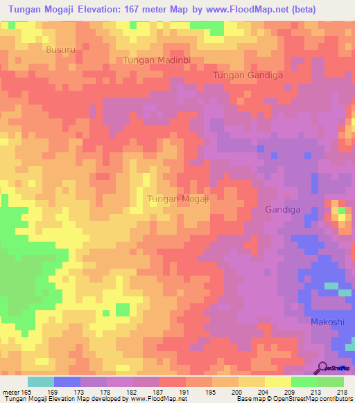 Tungan Mogaji,Nigeria Elevation Map