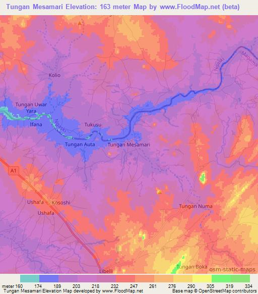 Tungan Mesamari,Nigeria Elevation Map