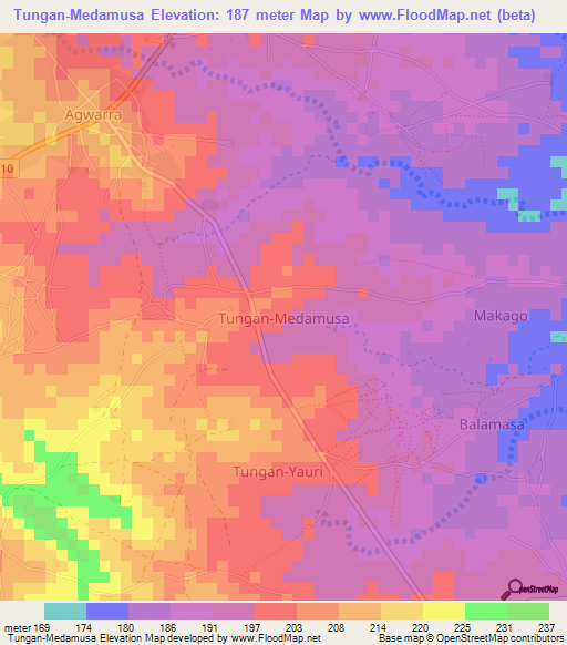 Tungan-Medamusa,Nigeria Elevation Map