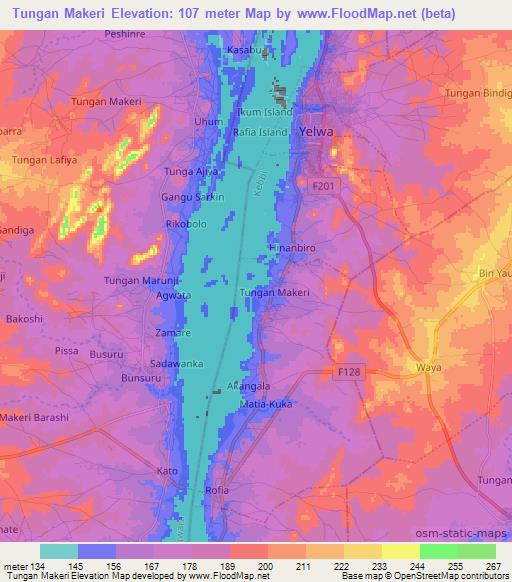 Tungan Makeri,Nigeria Elevation Map