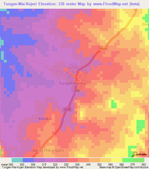 Tungan-Mai-Kujeri,Nigeria Elevation Map