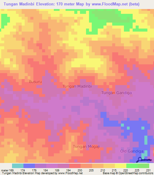 Tungan Madinbi,Nigeria Elevation Map