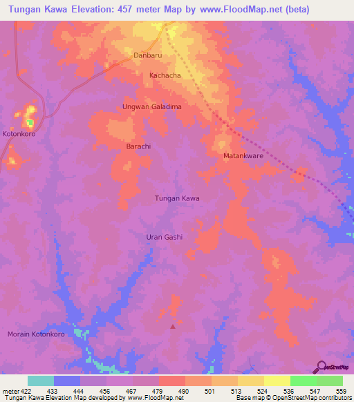 Tungan Kawa,Nigeria Elevation Map