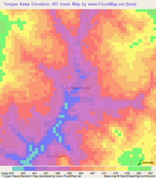 Tungan Kawa,Nigeria Elevation Map