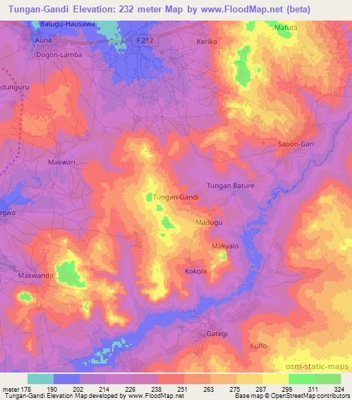 Tungan-Gandi,Nigeria Elevation Map