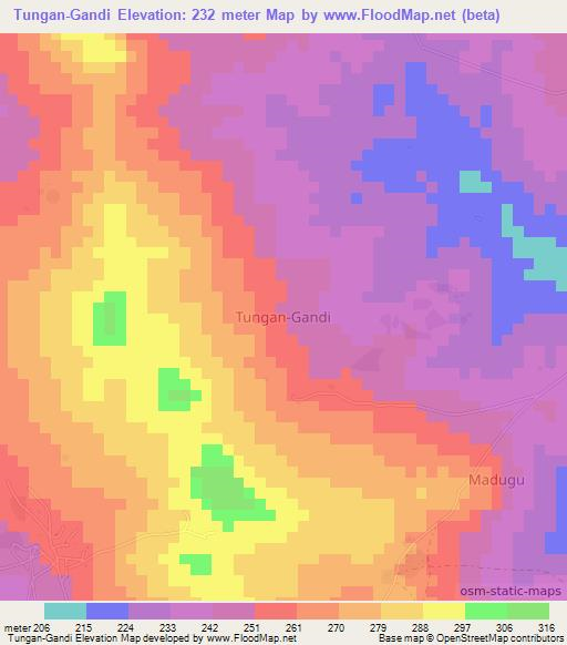 Tungan-Gandi,Nigeria Elevation Map