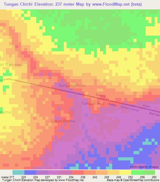 Tungan Chichi,Nigeria Elevation Map