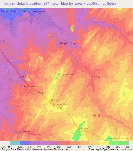 Tungan Boka,Nigeria Elevation Map