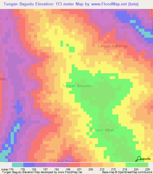 Tungan Bagudu,Nigeria Elevation Map