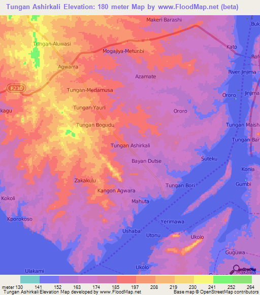 Tungan Ashirkali,Nigeria Elevation Map