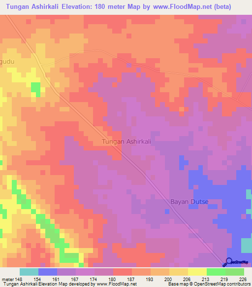 Tungan Ashirkali,Nigeria Elevation Map