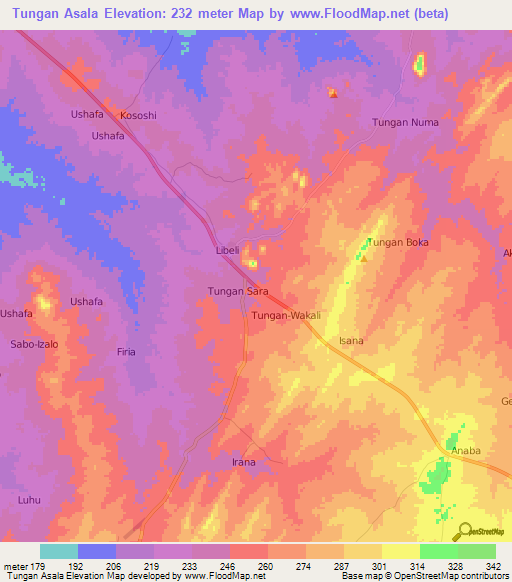 Tungan Asala,Nigeria Elevation Map