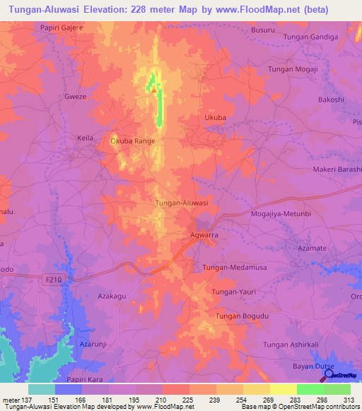 Tungan-Aluwasi,Nigeria Elevation Map