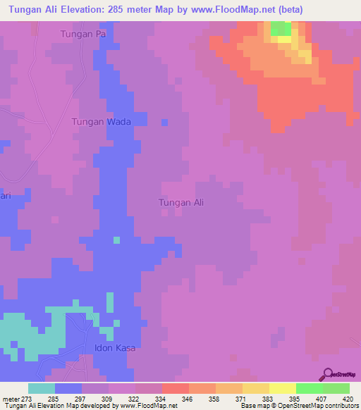 Tungan Ali,Nigeria Elevation Map