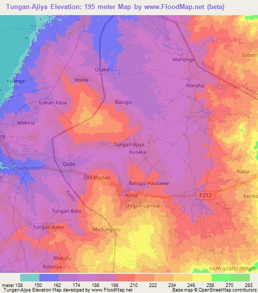 Tungan-Ajiya,Nigeria Elevation Map