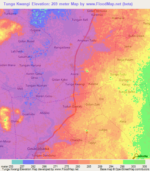 Tunga Kwangi,Nigeria Elevation Map