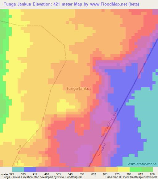 Tunga Jankua,Nigeria Elevation Map