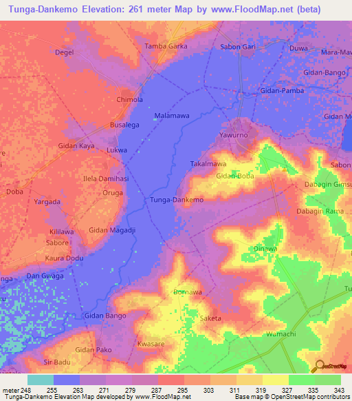 Tunga-Dankemo,Nigeria Elevation Map