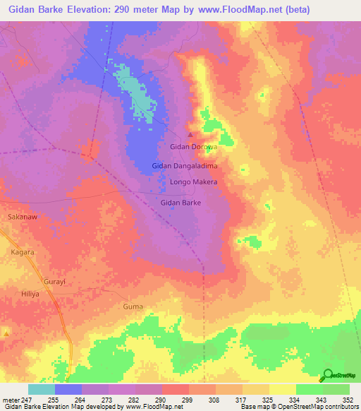 Gidan Barke,Nigeria Elevation Map