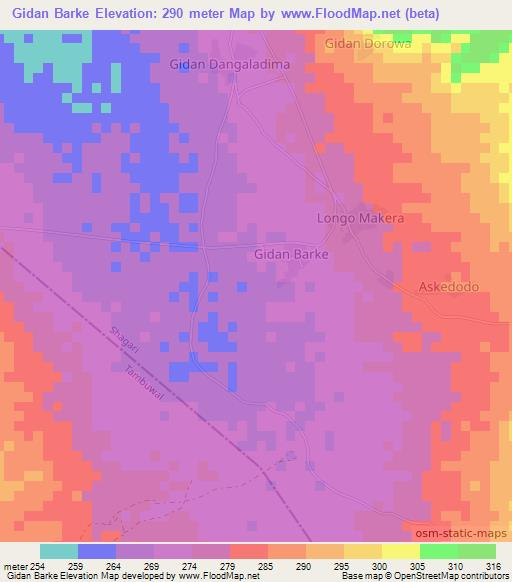 Gidan Barke,Nigeria Elevation Map