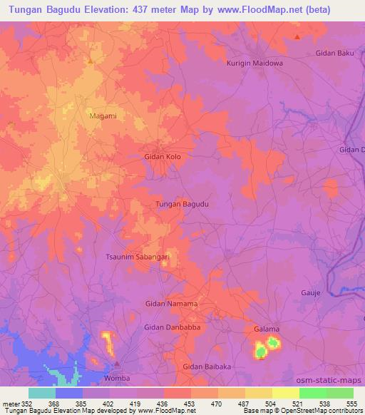 Tungan Bagudu,Nigeria Elevation Map