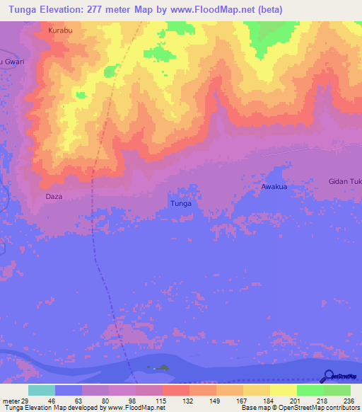 Tunga,Nigeria Elevation Map