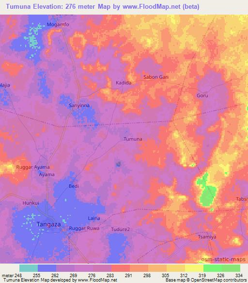 Tumuna,Nigeria Elevation Map