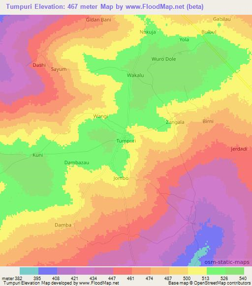 Tumpuri,Nigeria Elevation Map