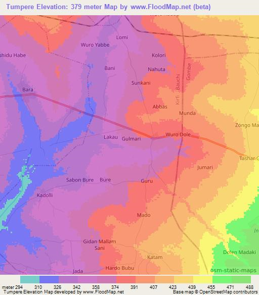 Tumpere,Nigeria Elevation Map