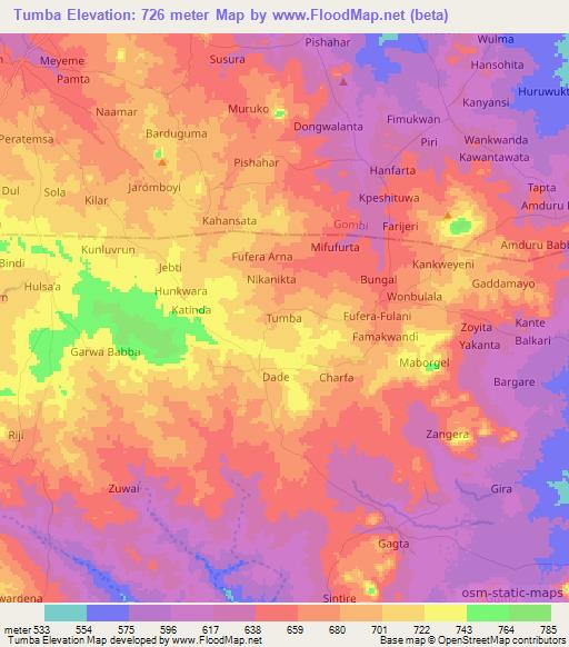 Tumba,Nigeria Elevation Map