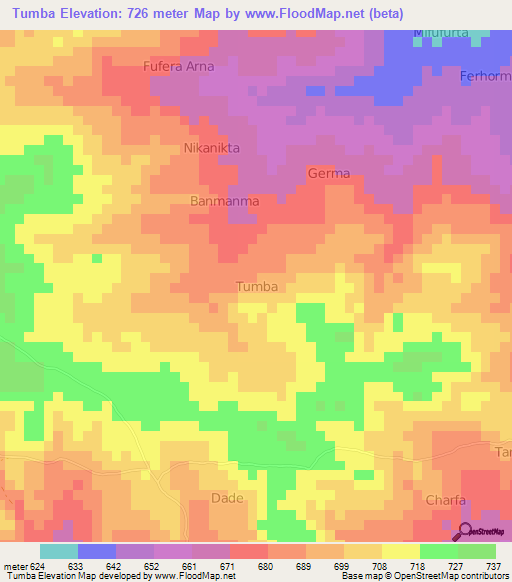 Tumba,Nigeria Elevation Map