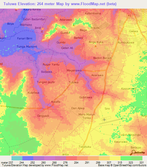 Tuluwa,Nigeria Elevation Map