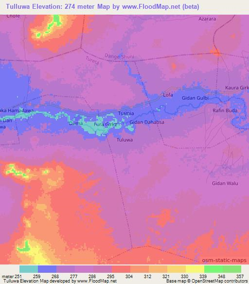 Tulluwa,Nigeria Elevation Map