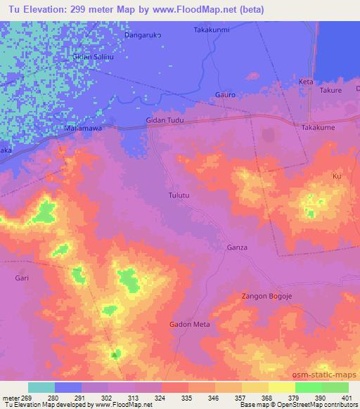 Tu,Nigeria Elevation Map