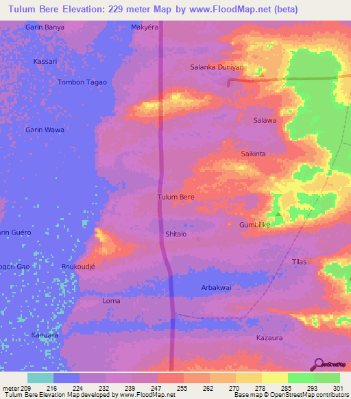 Tulum Bere,Nigeria Elevation Map