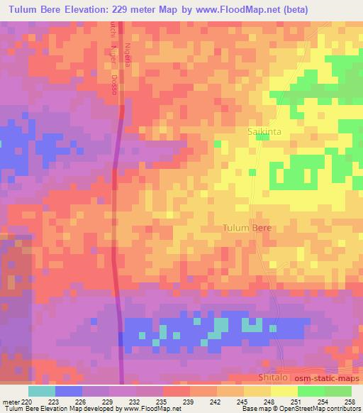 Tulum Bere,Nigeria Elevation Map