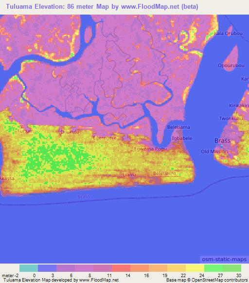 Tuluama,Nigeria Elevation Map