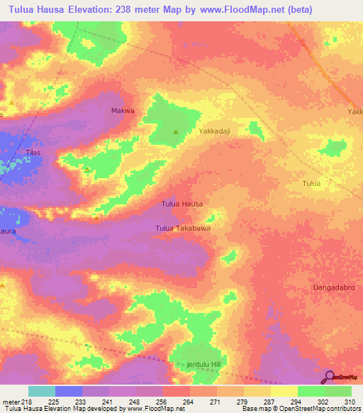 Tulua Hausa,Nigeria Elevation Map