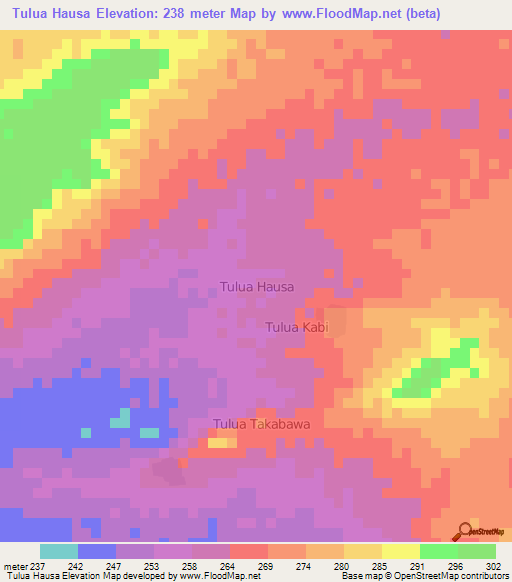 Tulua Hausa,Nigeria Elevation Map