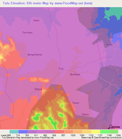 Tulu,Nigeria Elevation Map